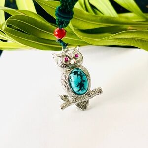 Natural Spiderweb Turquoise Owl Necklace,Cheap Value For Money Unique Jewelry